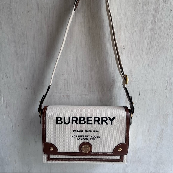 🔴SOLD🔴 BURBERRY-Canvas Horseferry Print Note Crossbody Bag Natural Tan - Picture 7 of 15